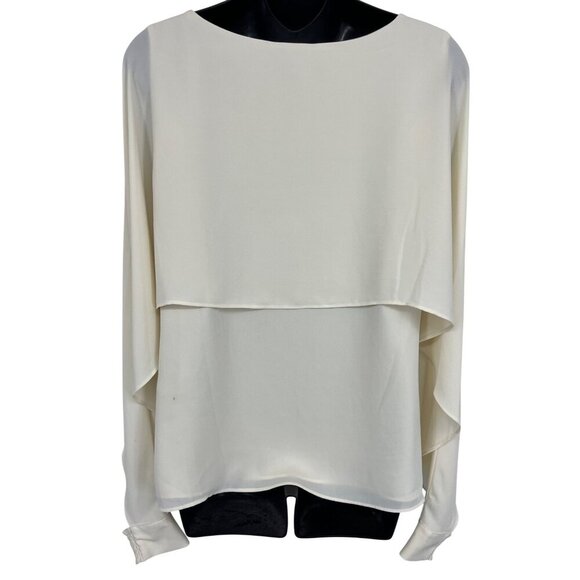 DKNY Women Blouse Top Size Medium M Cream Layer Long Batwing Sleeves Scoop New - Picture 5 of 9